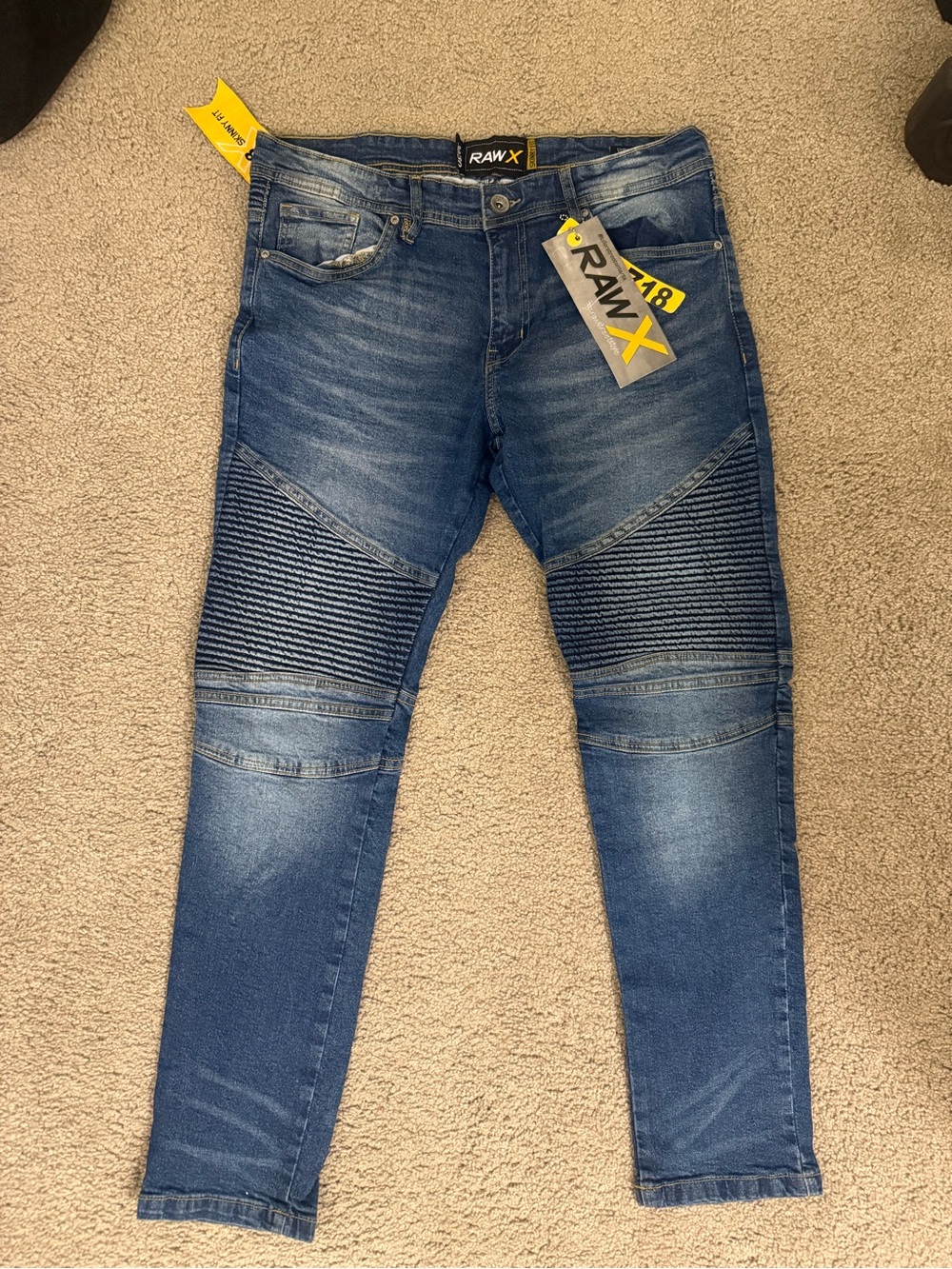 Skinny Moto Jeans in Blue Wash, Size 32/30